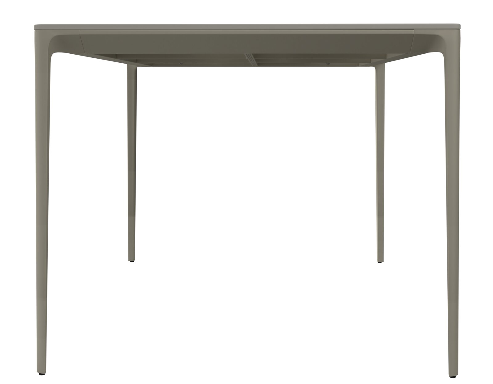 Moderner Gartentisch aus Metall, frontal betrachtet