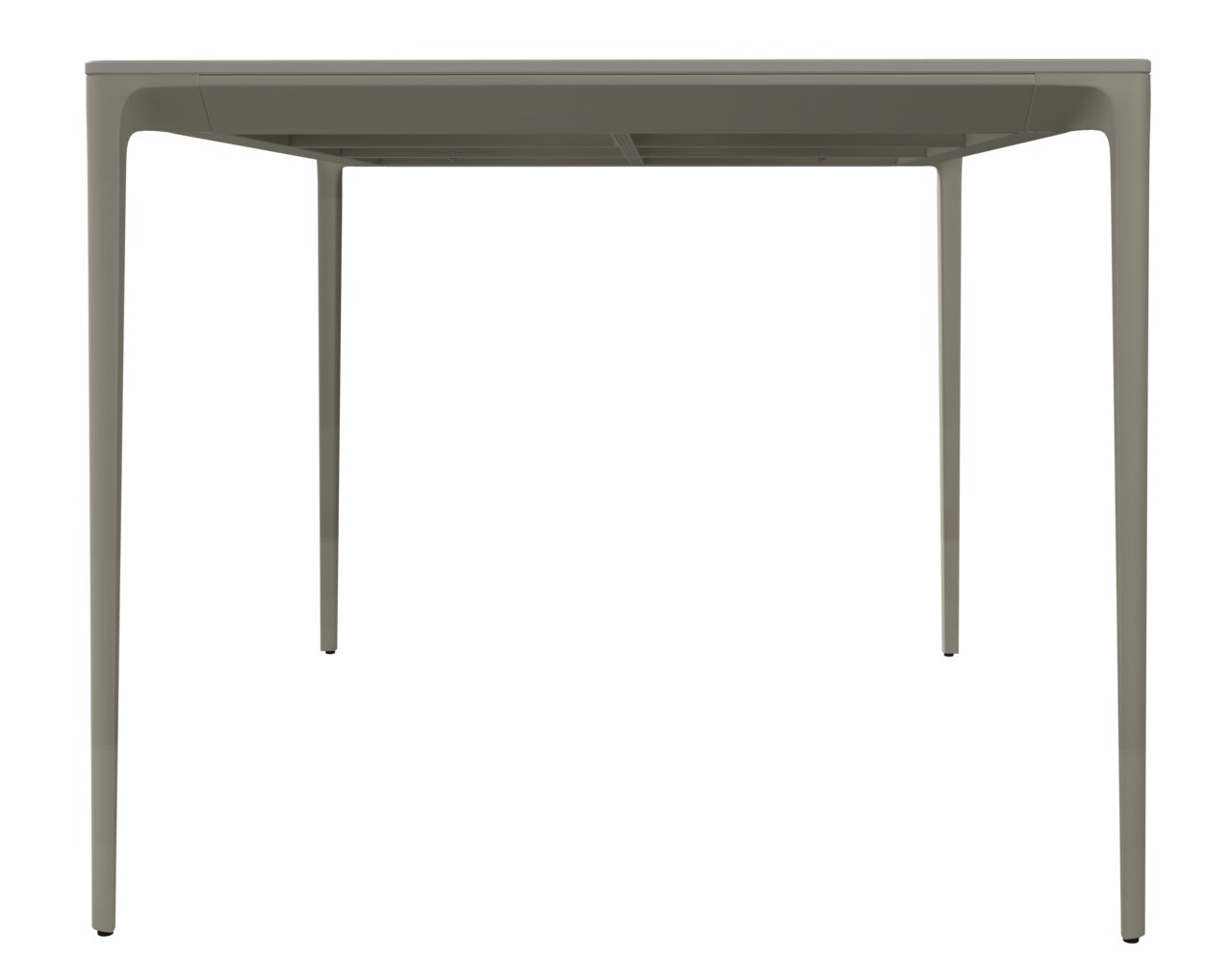 Moderner Gartentisch aus Metall, frontal betrachtet