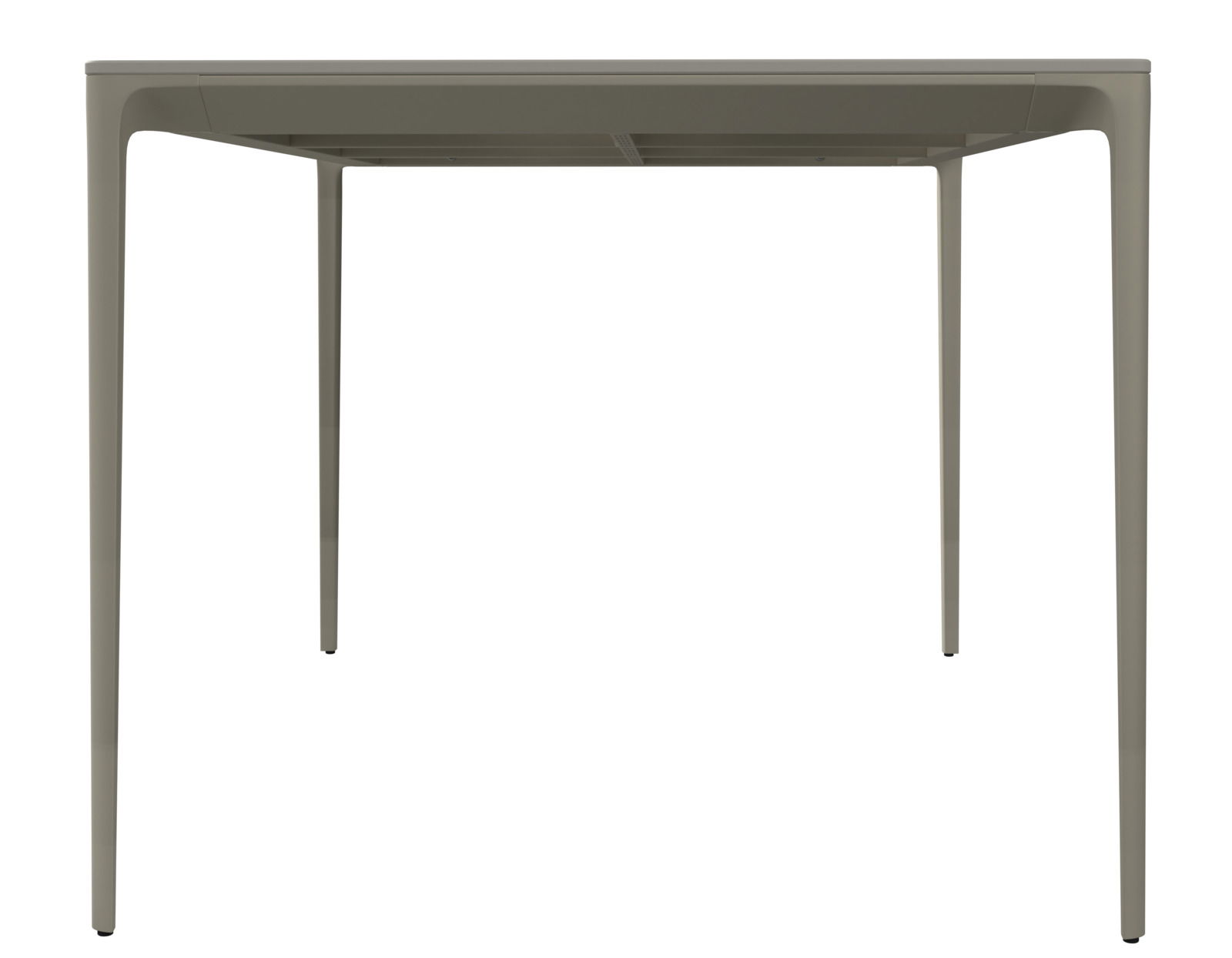 Moderner Gartentisch aus Metall, frontal betrachtet