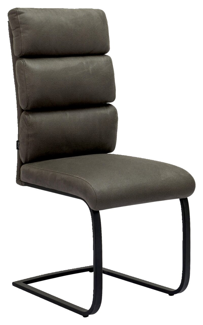 Novel Freischwinger-Stuhl OSTIA Freischwinger-Stuhl in dunklem Stoff mit gepolsterter Rückenlehne und schwarzem Metallgestell, seitliche Perspektive