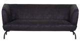Schwarzes 3-Sitzer Sofa mit gebogenen Armlehnen, frontal fotografiert.