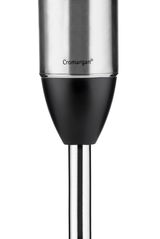 Nahaufnahme eines Stabmixers Kult-X aus Edelstahl mit schwarzem Griff, seitliche Perspektive