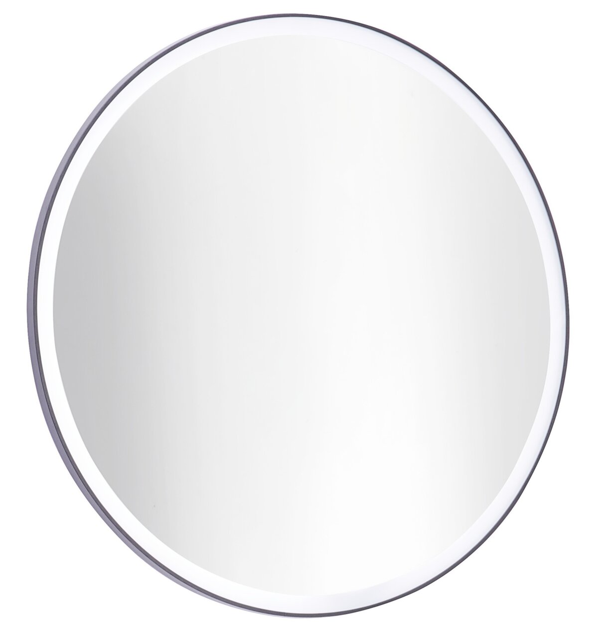 Rundes Spiegelelement mit schmalem Rahmen, frontal betrachtet.