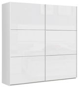 Weißer, zweitüriger Schwebetürenschrank aus der Frontalperspektive