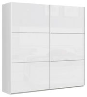 Weißer, zweitüriger Schwebetürenschrank aus der Frontalperspektive