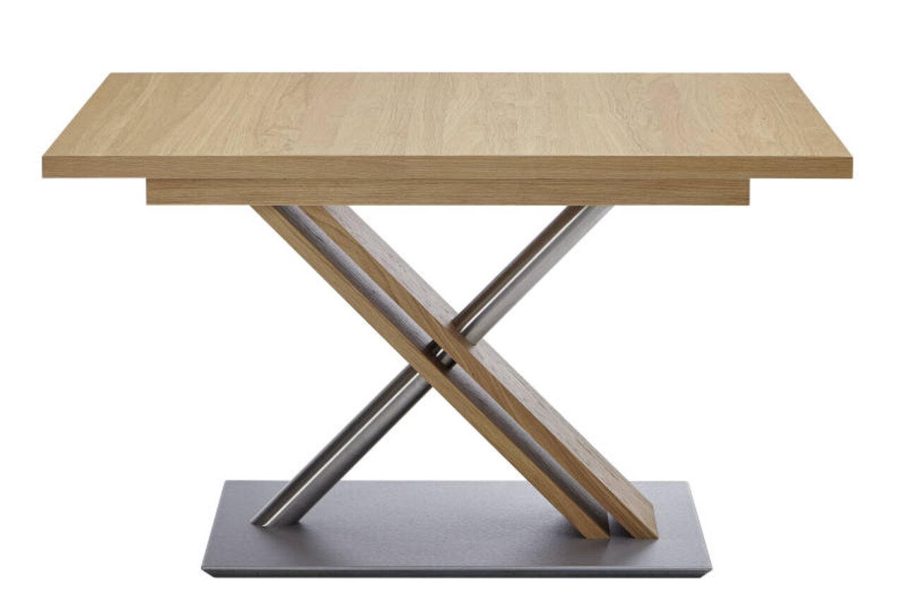 Moderano Eettafel GAME Moderne eettafel met houten blad en gekruist metalen onderstel, vooraanzicht