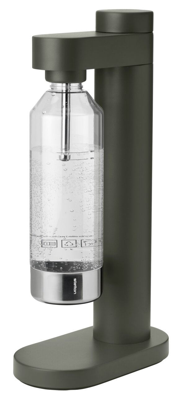 Wassersprudler in der Farbe Dark Forest, seitliche Perspektive