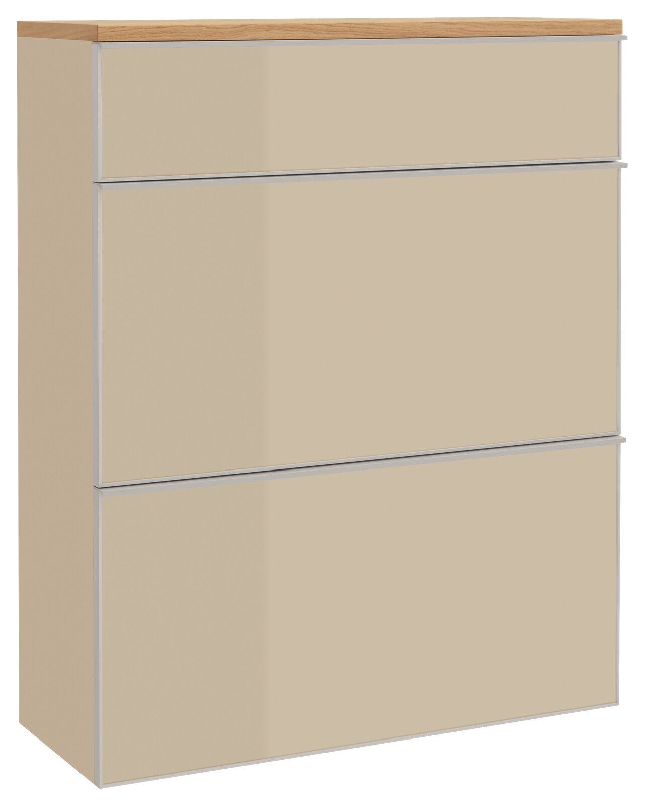 VOSS Hängeschuhschrank VORTINA Hängeschuhschrank in Beige mit drei Schubladen und Holzoberfläche, seitliche Perspektive