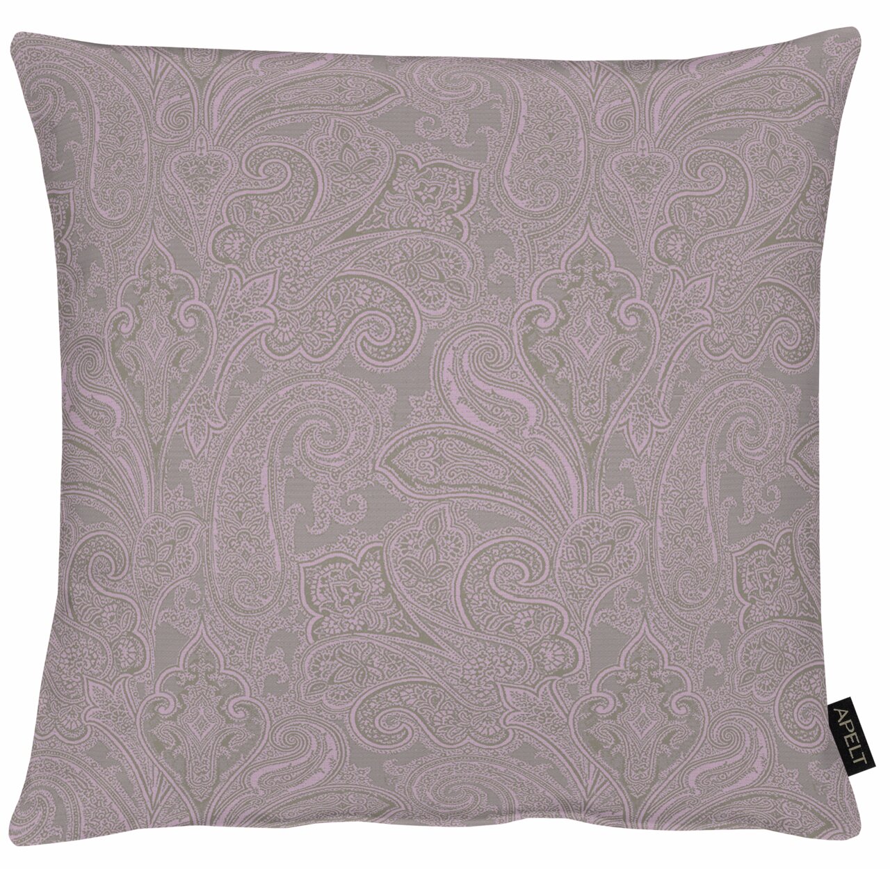 Kissenhülle mit elegantem Paisley-Muster in Lila und Grau, Vorderansicht