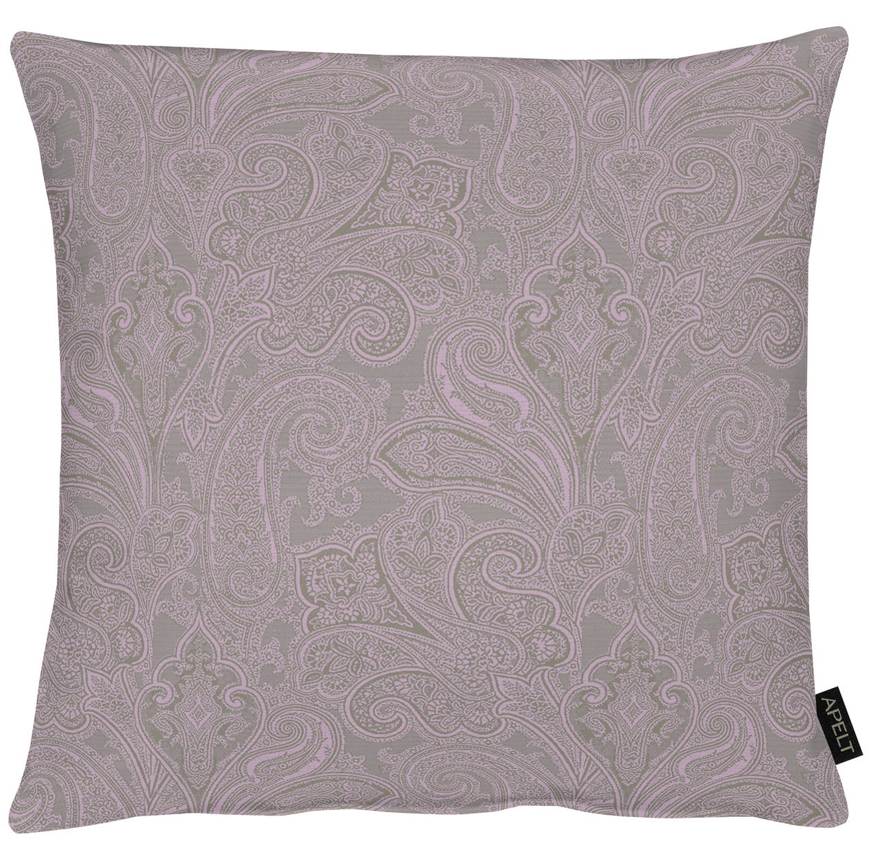 Kissenhülle mit elegantem Paisley-Muster in Lila und Grau, Vorderansicht