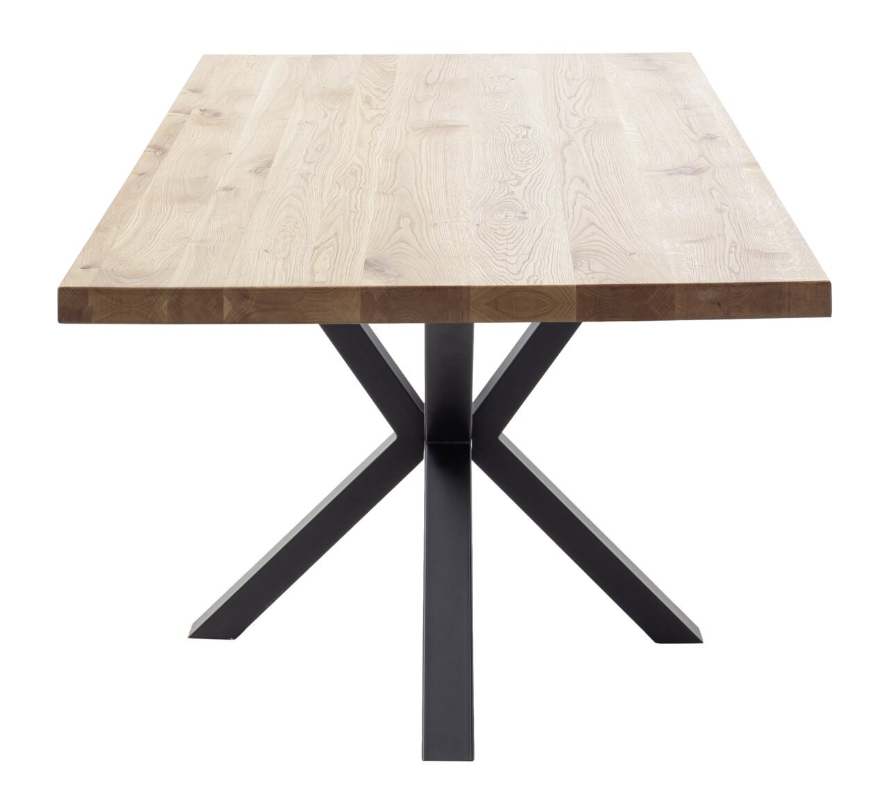 Esstisch aus Holz mit schwarzem Metallgestell, Frontalansicht