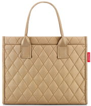 Vorderansicht einer beigen, gesteppten Einkaufstasche mit Rauten-Muster und zwei Griffen.