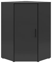 Dunkelgraue Eckkommode mit einer Tür, frontal betrachtet.