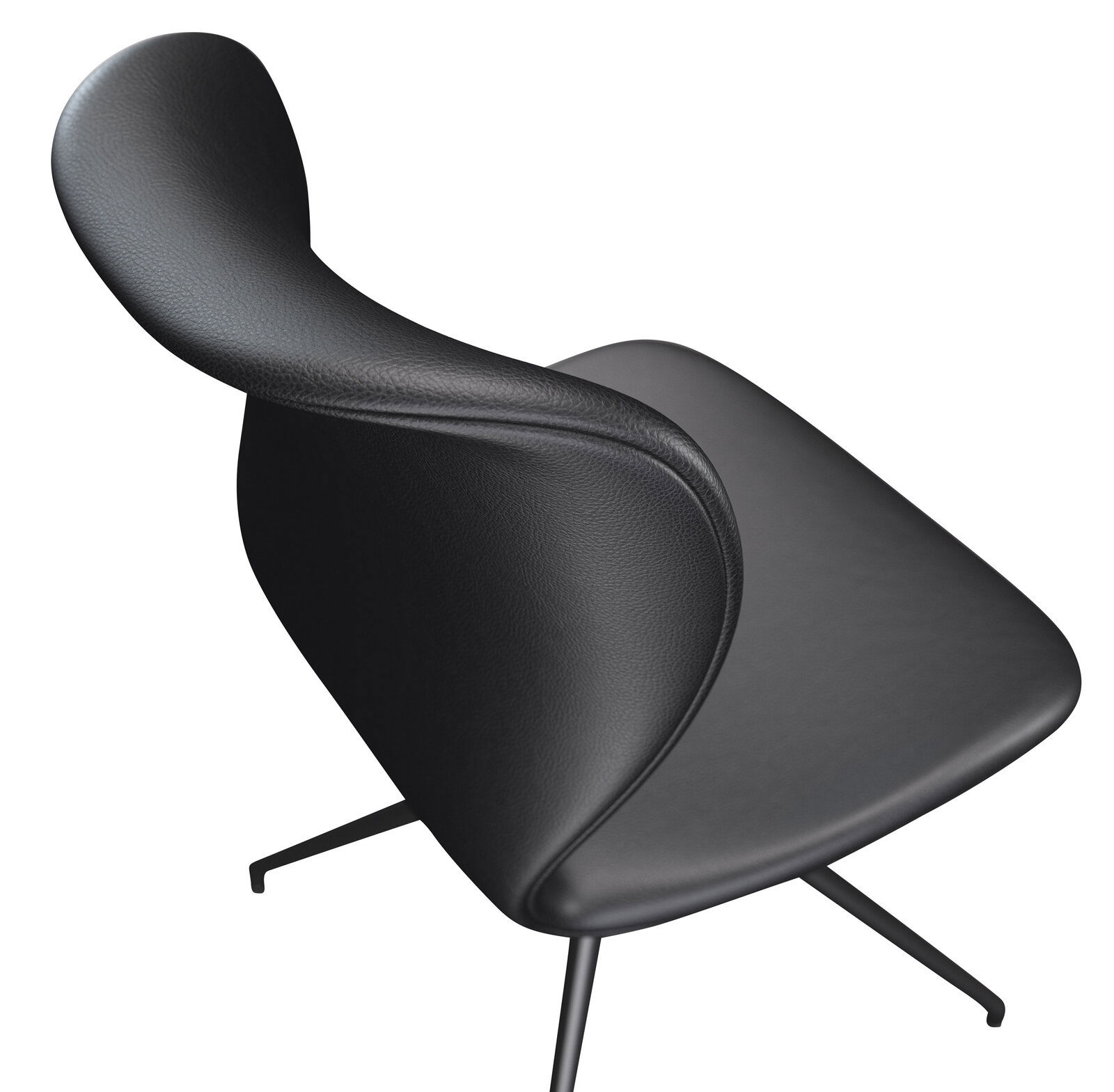 Moderner schwarzer Stuhl V-ROCK von Voglauer, Ansicht von oben mit geschwungener Rückenlehne und schlanken Metallbeinen.