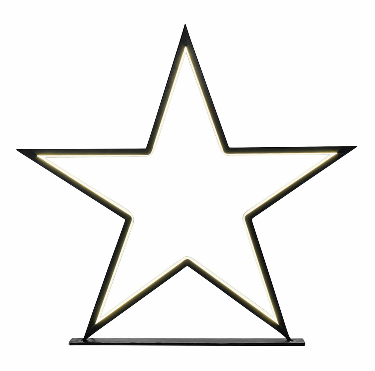 LED-Stern in schwarzem Rahmen, frontal betrachtet, mit warmweißer Beleuchtung, Höhe 32 cm
