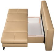 Beige Querschläfer Schlafsofa Serie LAVINIA mit geöffneter Bettkastenansicht von oben