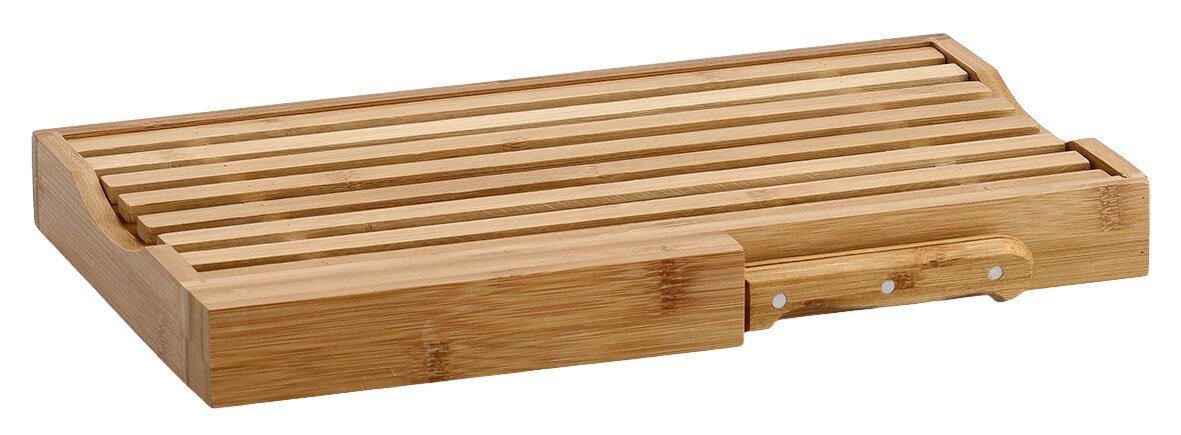 Zeller PresentBrot Schneidebrett inkl. Messer Brot-Schneidebrett aus Holz mit integriertem Messer, seitliche Perspektive