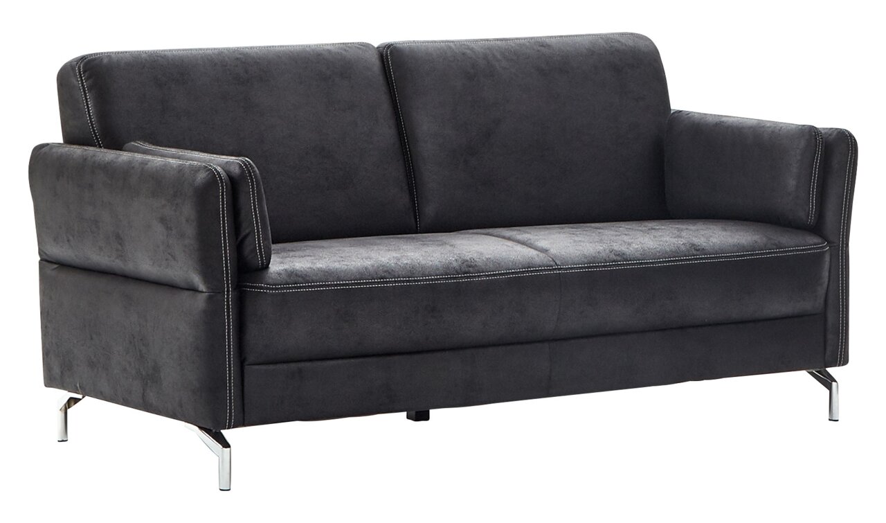 Dreiersofa Oklahoma in dunklem Stoff, seitliche Perspektive
