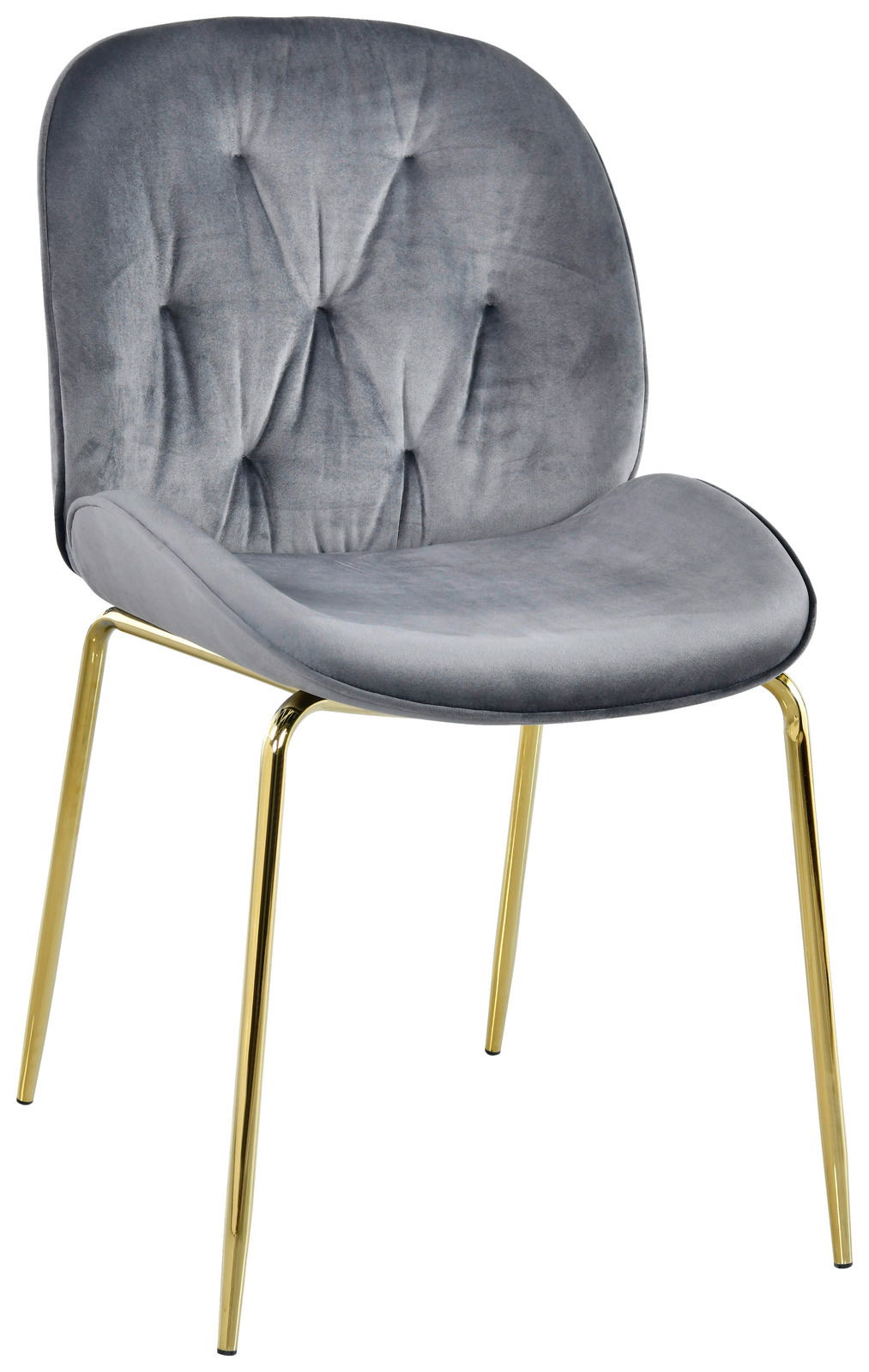 Novel Stuhl LADY Grauer, gepolsterter Stuhl mit goldenen Beinen, Vorderansicht