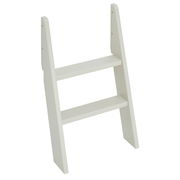 Weiße, zweistufige Leiter aus Holz, seitliche Perspektive