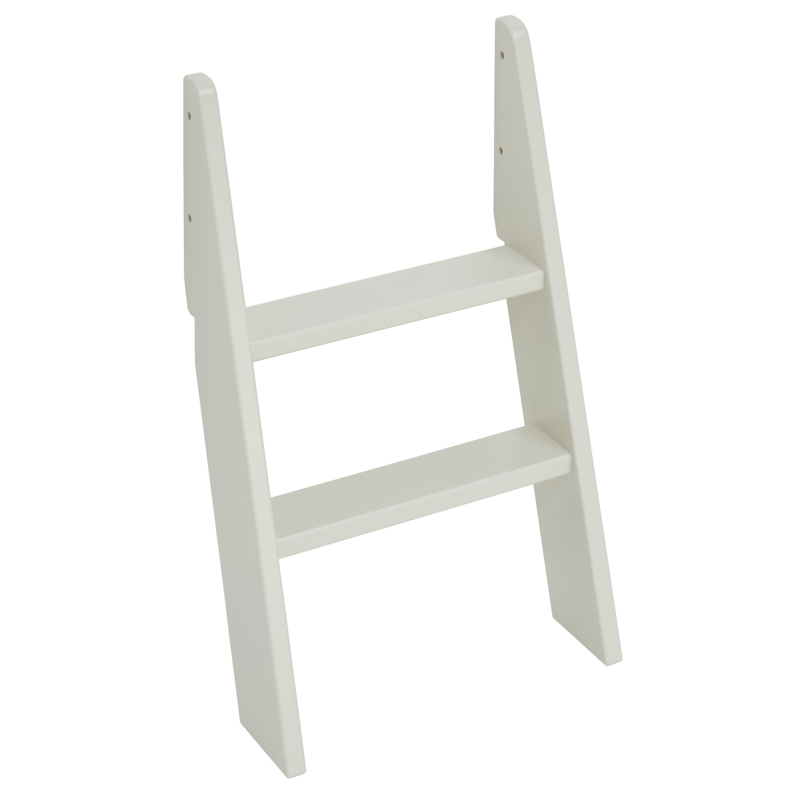 Weiße, zweistufige Leiter aus Holz, seitliche Perspektive