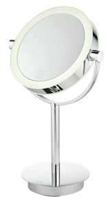 Standkosmetikspiegel mit Touch-Funktion, silberfarben, mit LED-Beleuchtung, seitliche Perspektive