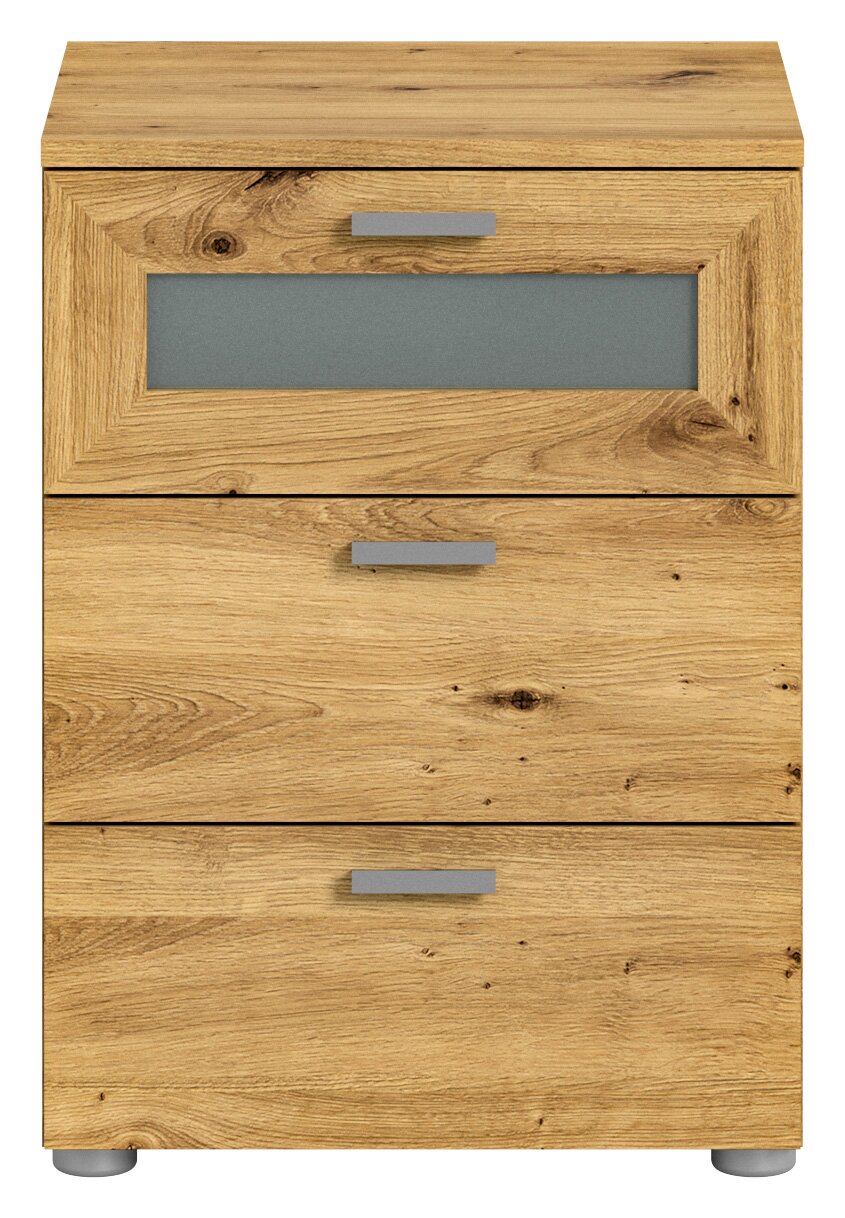 Nachtkommode aus Holz mit drei Schubladen, Frontansicht