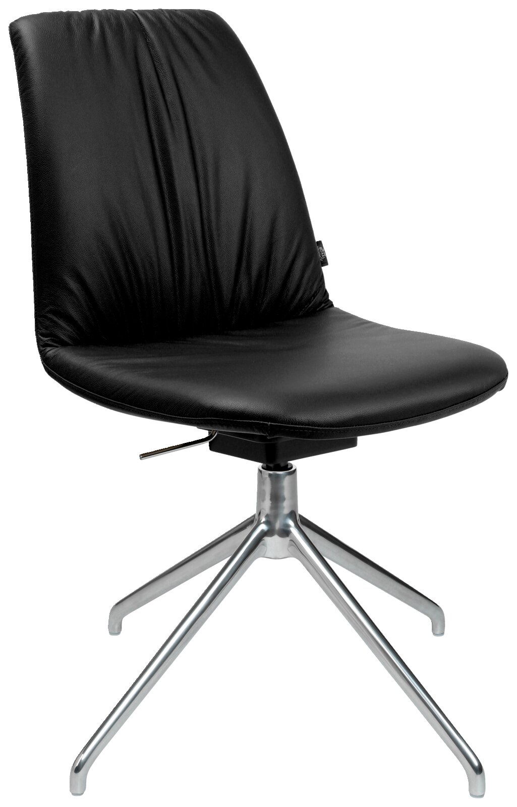 Moderne zwarte stoel met metalen frame, zijaanzicht