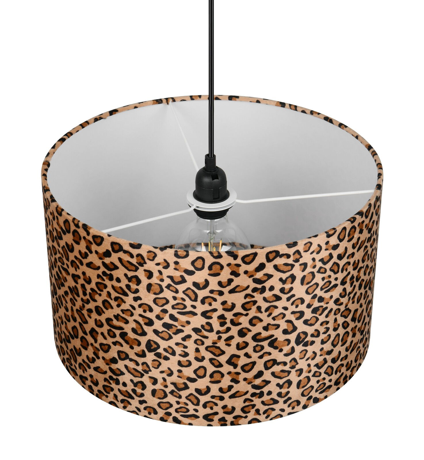 Pendelleuchte mit Leopardenmuster, seitliche Perspektive