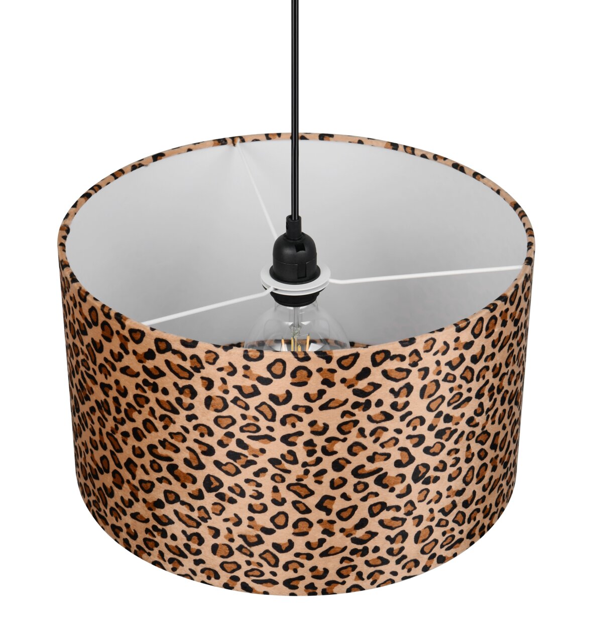 Pendelleuchte mit Leopardenmuster, seitliche Perspektive