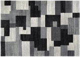 Frisé-Teppich mit geometrischem Muster in Grautönen, Draufsicht