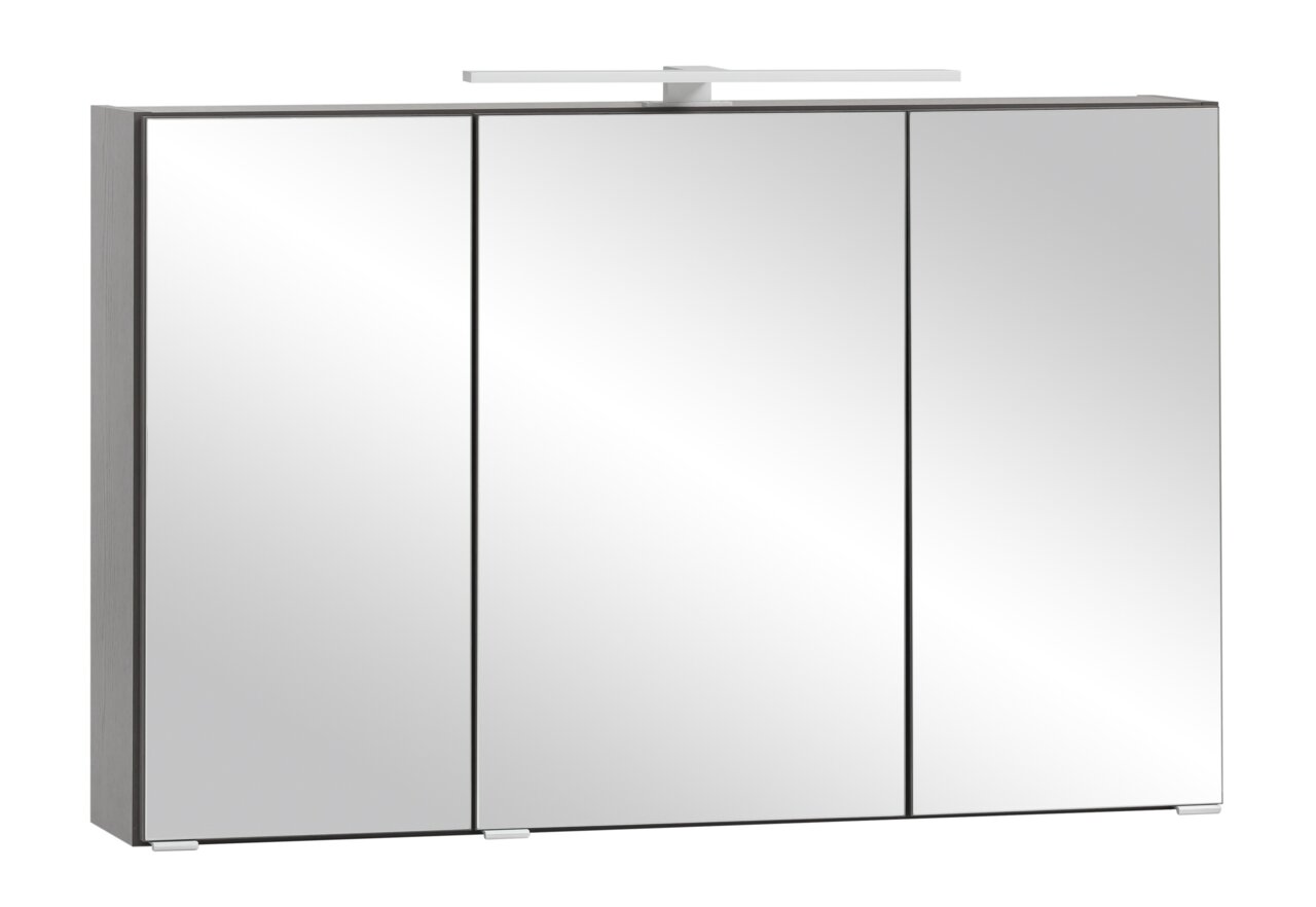 XORA Spiegelschrank VILLACH Moderner Spiegelschrank mit drei Türen und integrierter Beleuchtung, seitliche Perspektive