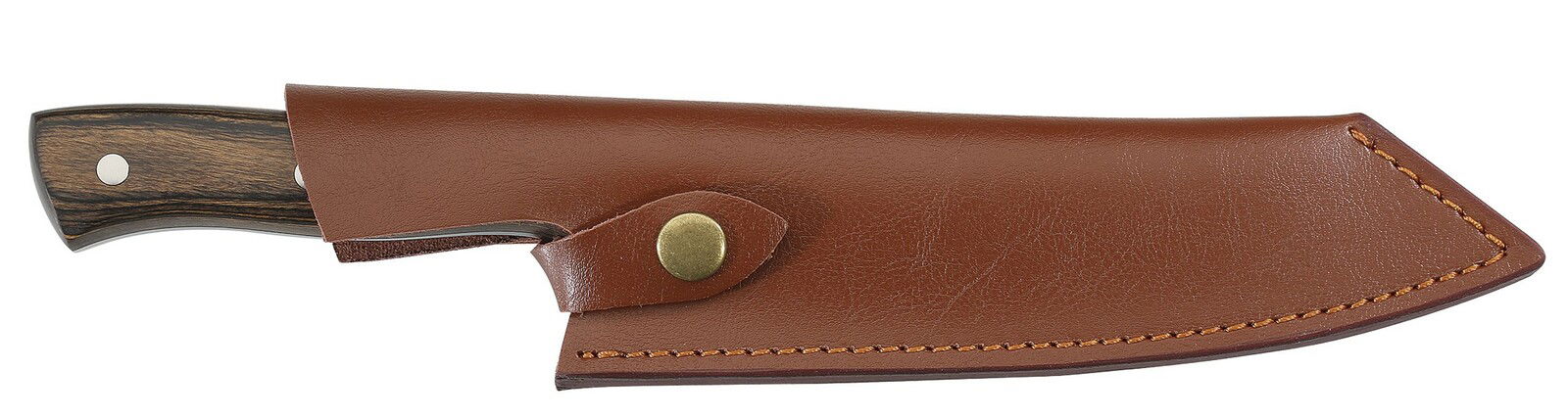 Kochmesser HUNTER 19 cm in brauner Lederscheide, seitliche Ansicht