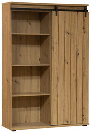 Hochwertiges Highboard aus Holz mit Schiebetür, offene Regalfächer links, Frontansicht