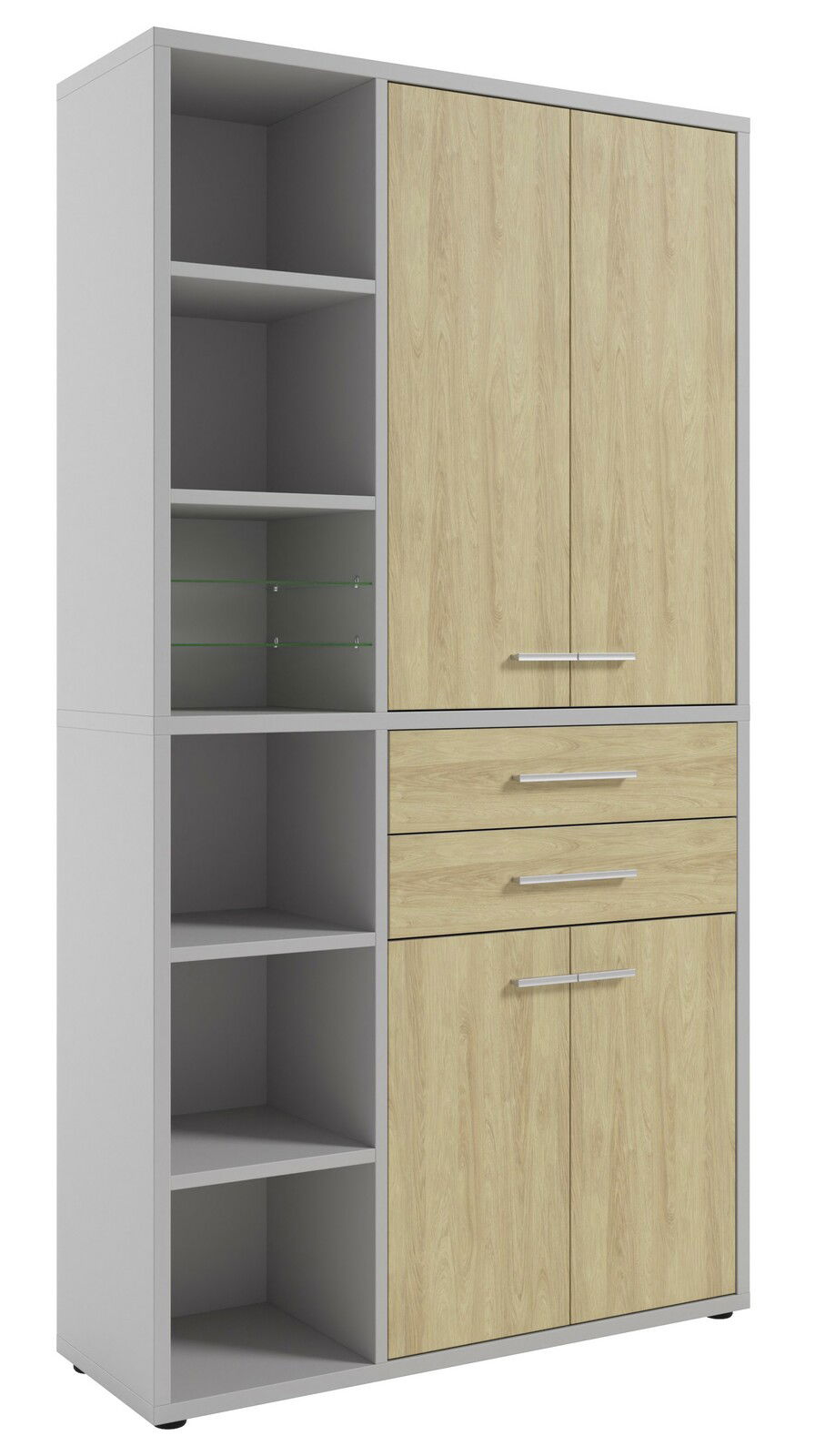 Manjana Aktenschrank Kombination TEXAS Moderner Aktenschrank mit Holzoptik und offenen Regalfächern, Frontalansicht