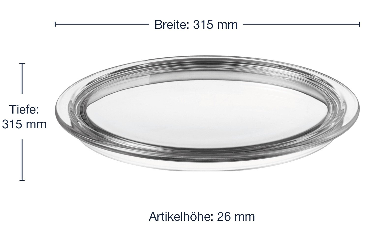 Transparente Tortenplatte Ciao mit einem Durchmesser von 315 mm und einer Höhe von 26 mm, seitliche Perspektive