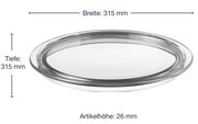 Transparente Tortenplatte Ciao mit einem Durchmesser von 315 mm und einer Höhe von 26 mm, seitliche Perspektive
