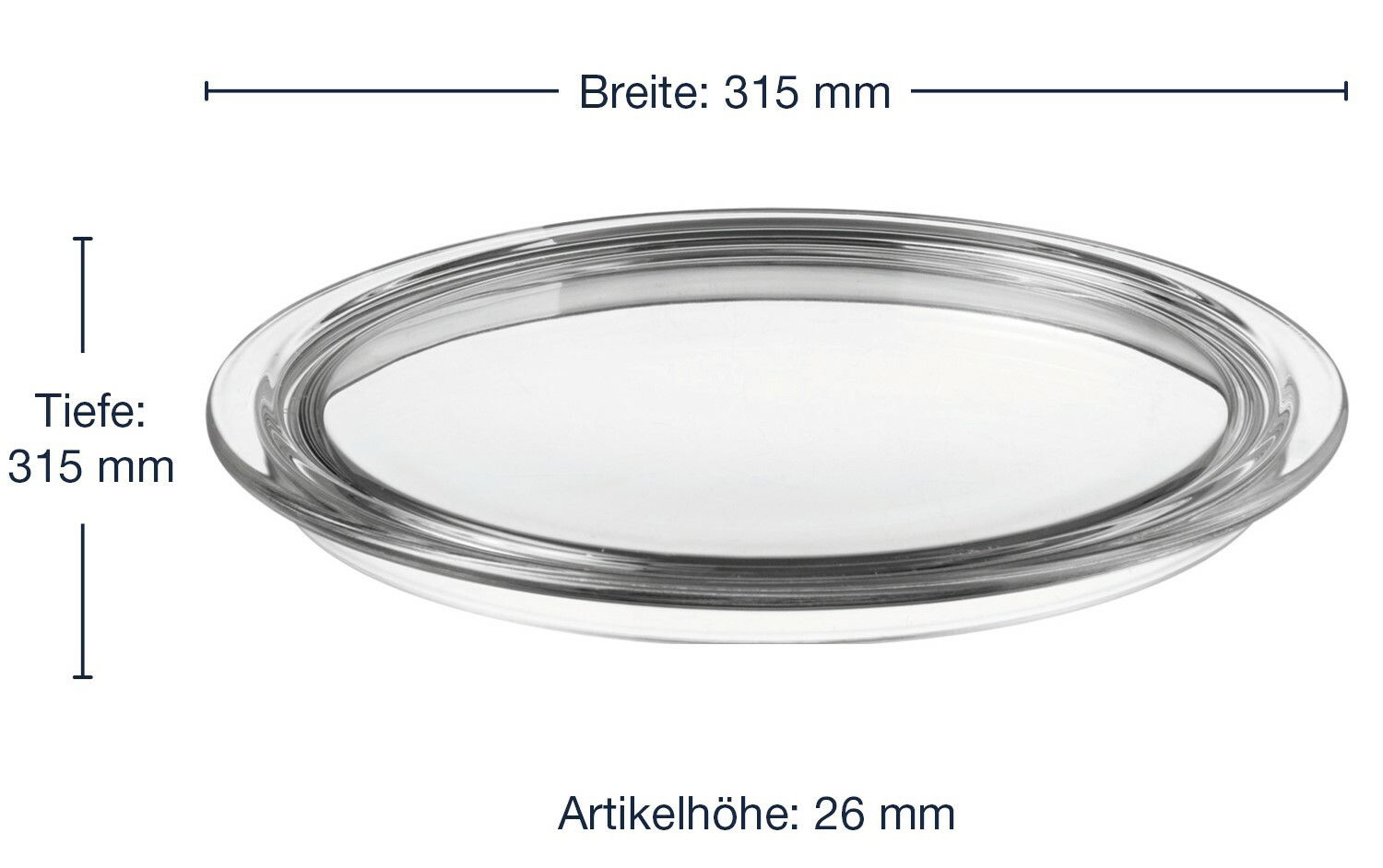 Transparente Tortenplatte Ciao mit einem Durchmesser von 315 mm und einer Höhe von 26 mm, seitliche Perspektive