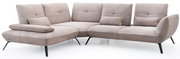 Beige Ecksofa mit modernen schwarzen Beinen, aus der Perspektive von vorne links fotografiert.