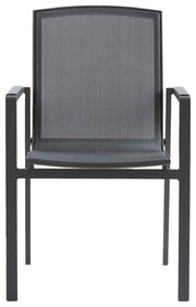 Moderner schwarzer Stapelsessel aus Metall mit Netzbespannung, Vorderansicht