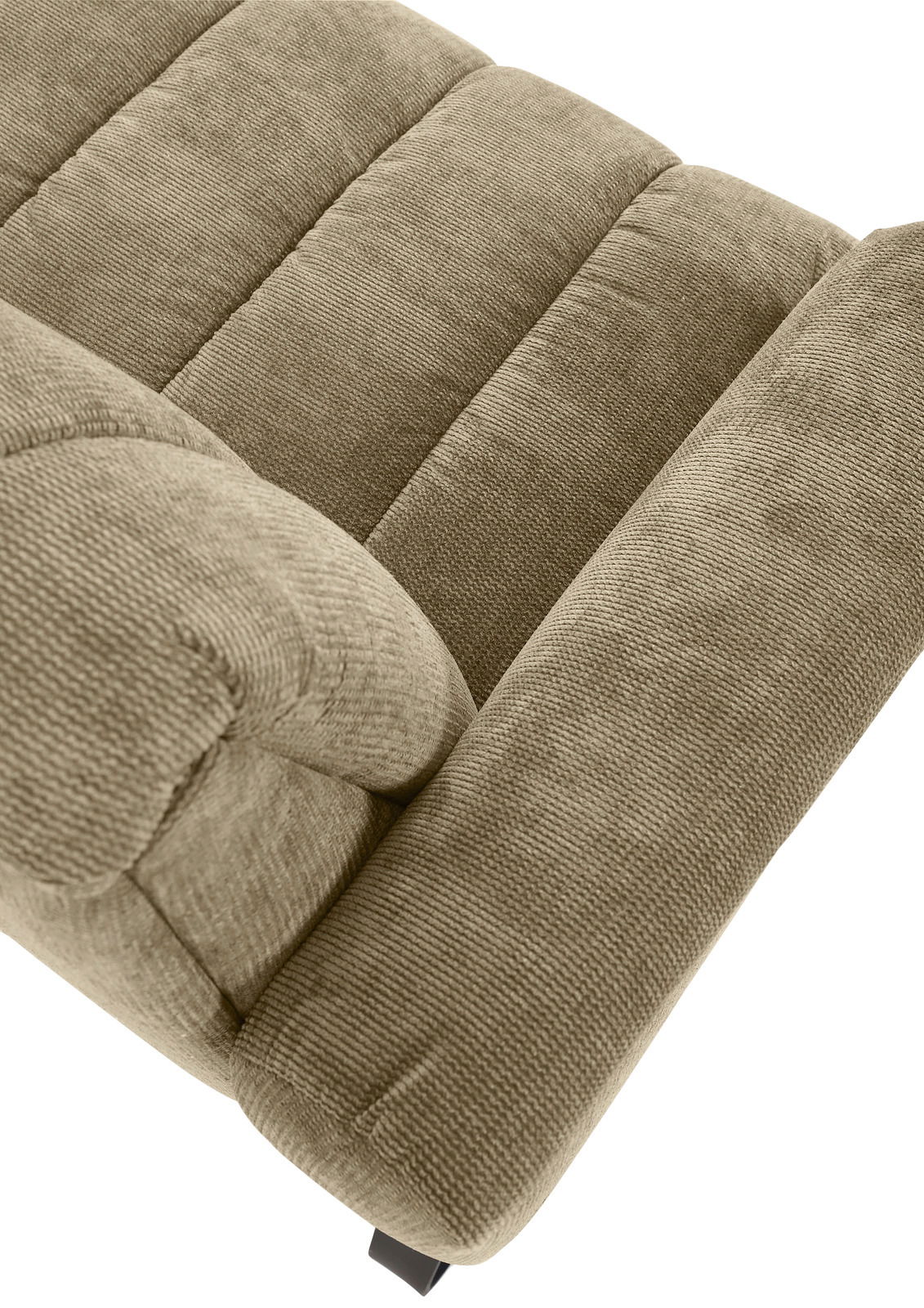 Novel 2er-Sitzbank LAILA Nahaufnahme einer beigen 2er-Sitzbank aus Stoff mit geripptem Muster, von oben betrachtet.