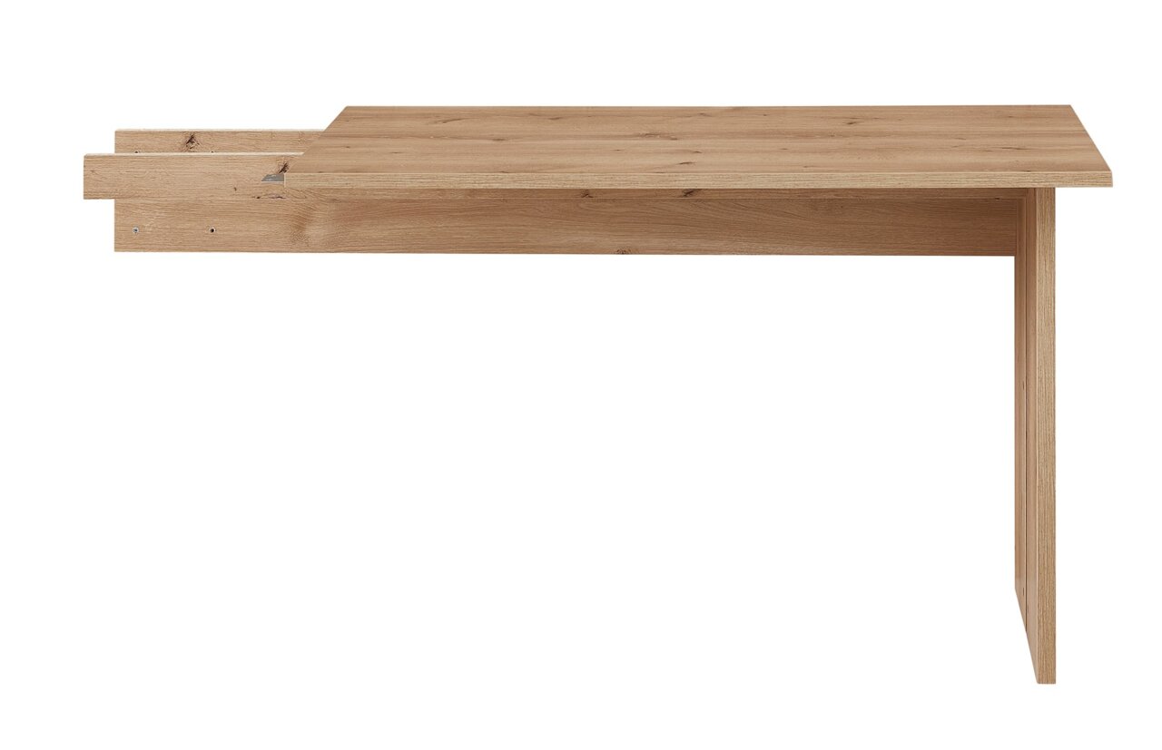 Ansatzplatte aus Holz in Seitenansicht, zeigt die natürliche Holzmaserung und rechteckige Form.