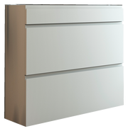 Moderner Hängeschuhschrank mit zwei Klappen und einer Schublade in seitlicher Perspektive