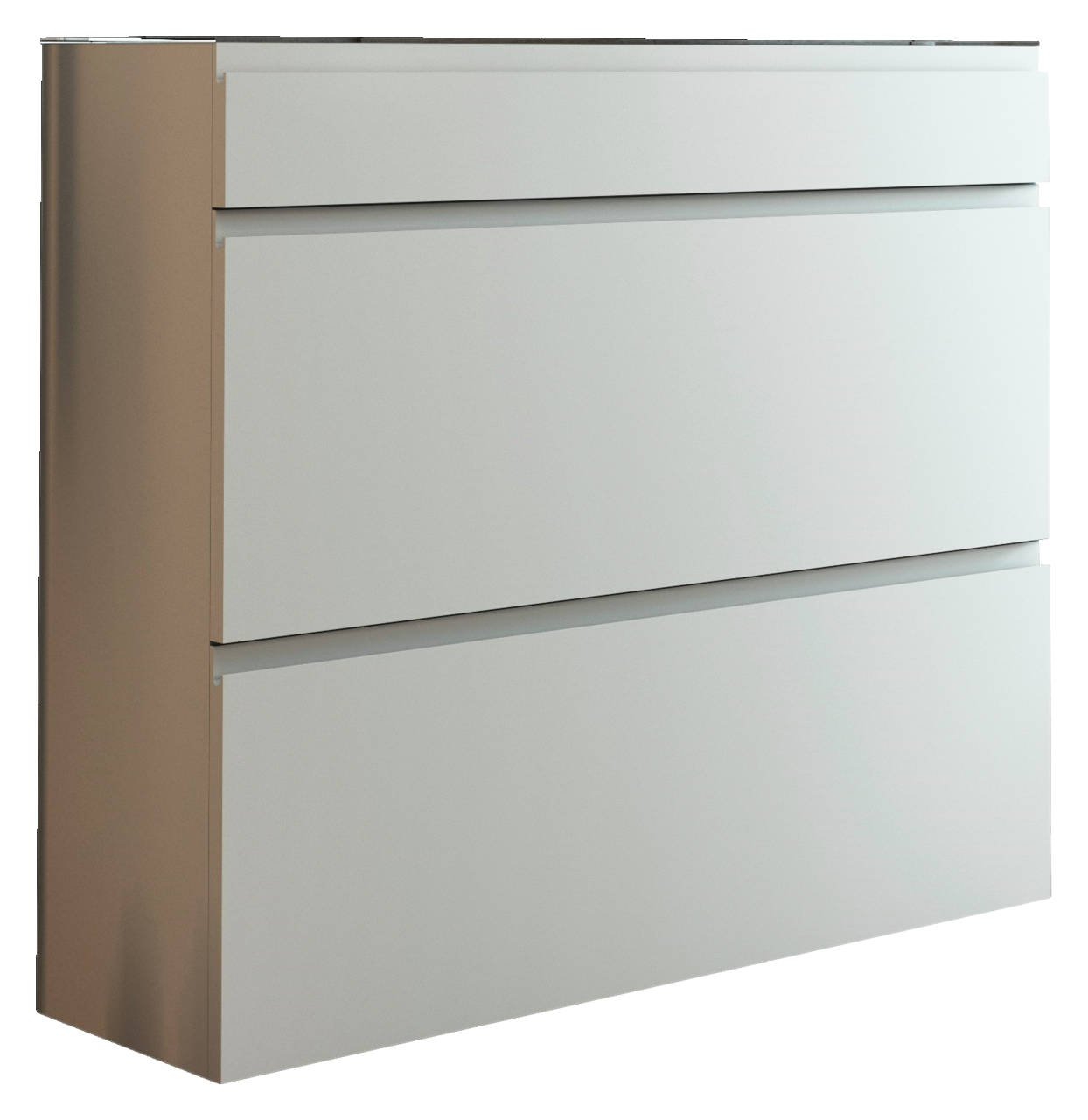 Moderano Hängeschuhschrank 1S-2K LECCO Moderner Hängeschuhschrank mit zwei Klappen und einer Schublade in seitlicher Perspektive