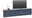 Voleo XL-TV-Lowboard MALIN Frontansicht eines modernen XL-TV-Lowboards in dunklem Blau mit Dekoration und einem großen Fernseher darauf.