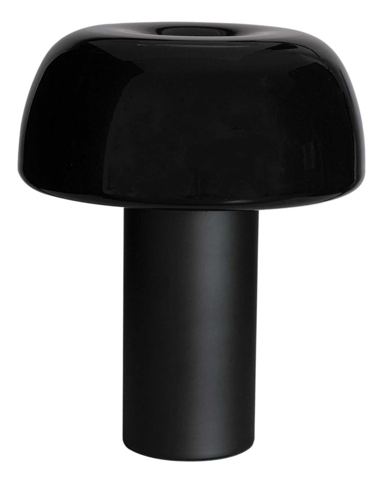 Schwarze Tischleuchte Lean on Me, zylindrische Basis mit abgerundetem Schirm, Frontalansicht