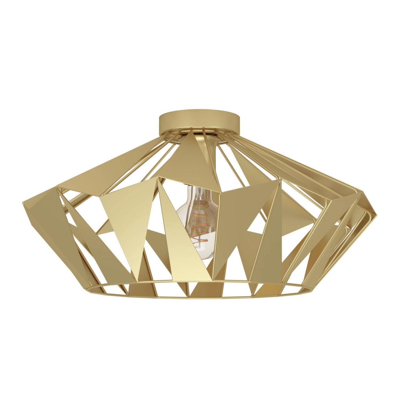 Goldene Deckenleuchte CARLTON mit geometrischem Design, seitliche Perspektive