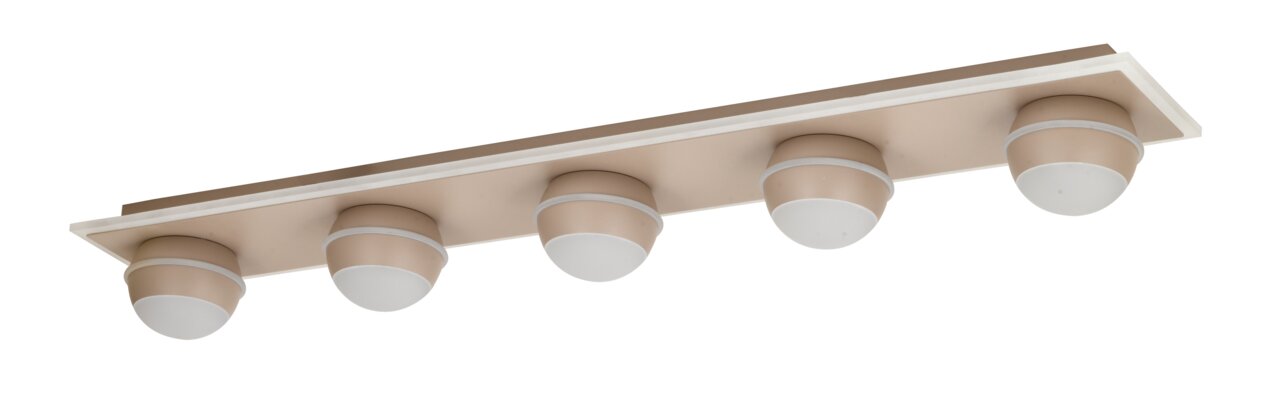 LED-plafondlamp met vijf ronde lampen, zijaanzicht