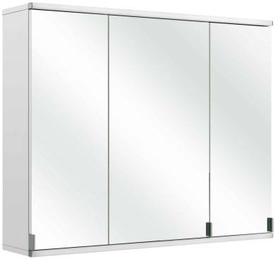 Moderner Spiegelschrank mit drei Türen, frontal betrachtet.