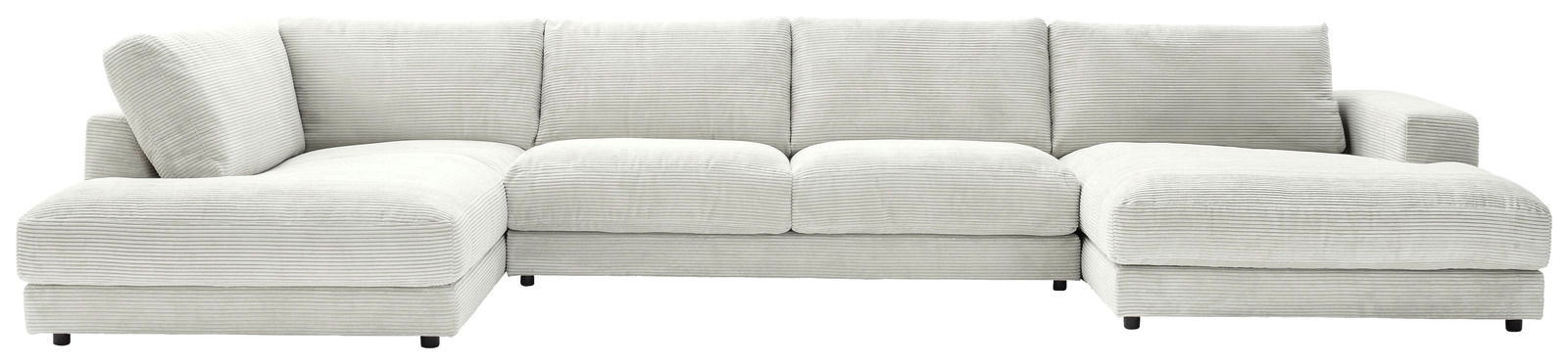 Großes, modernes U-förmiges Sofa in hellgrauem Stoff, Vorderansicht